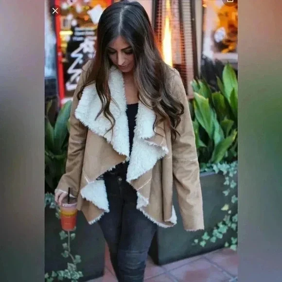 B Hip by Me Jane faux‎ suede shearling waterfall jacket Sz M - Picture 4 of 10